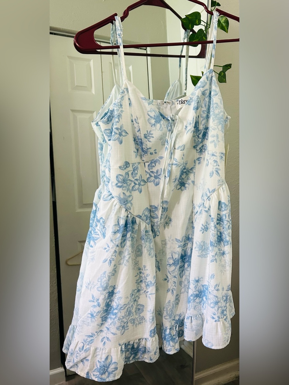 Trixxi White Dress with Light Blue Floral Print